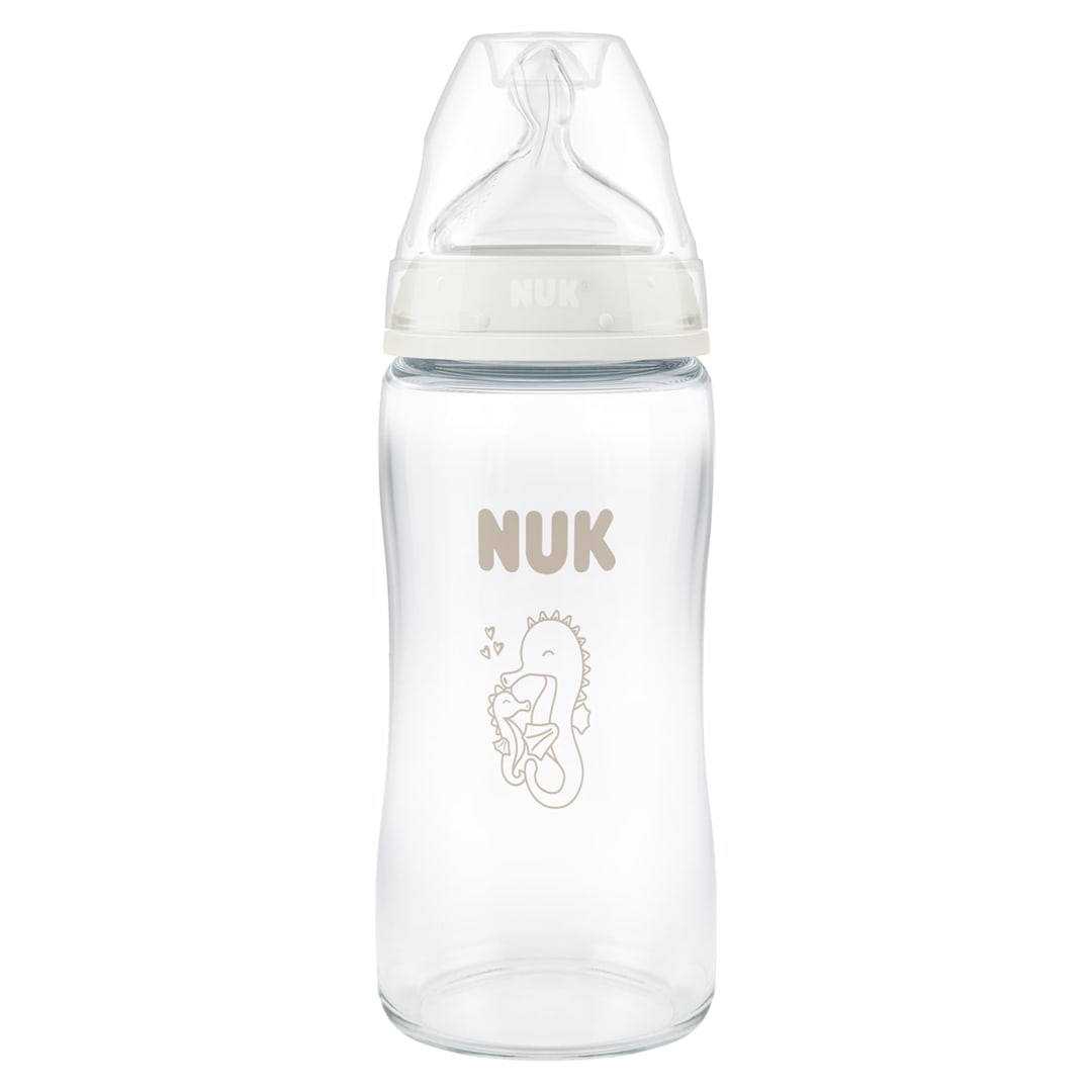 NUK FC BTL GLASS 240ML/8Z M CA SEAHORSE