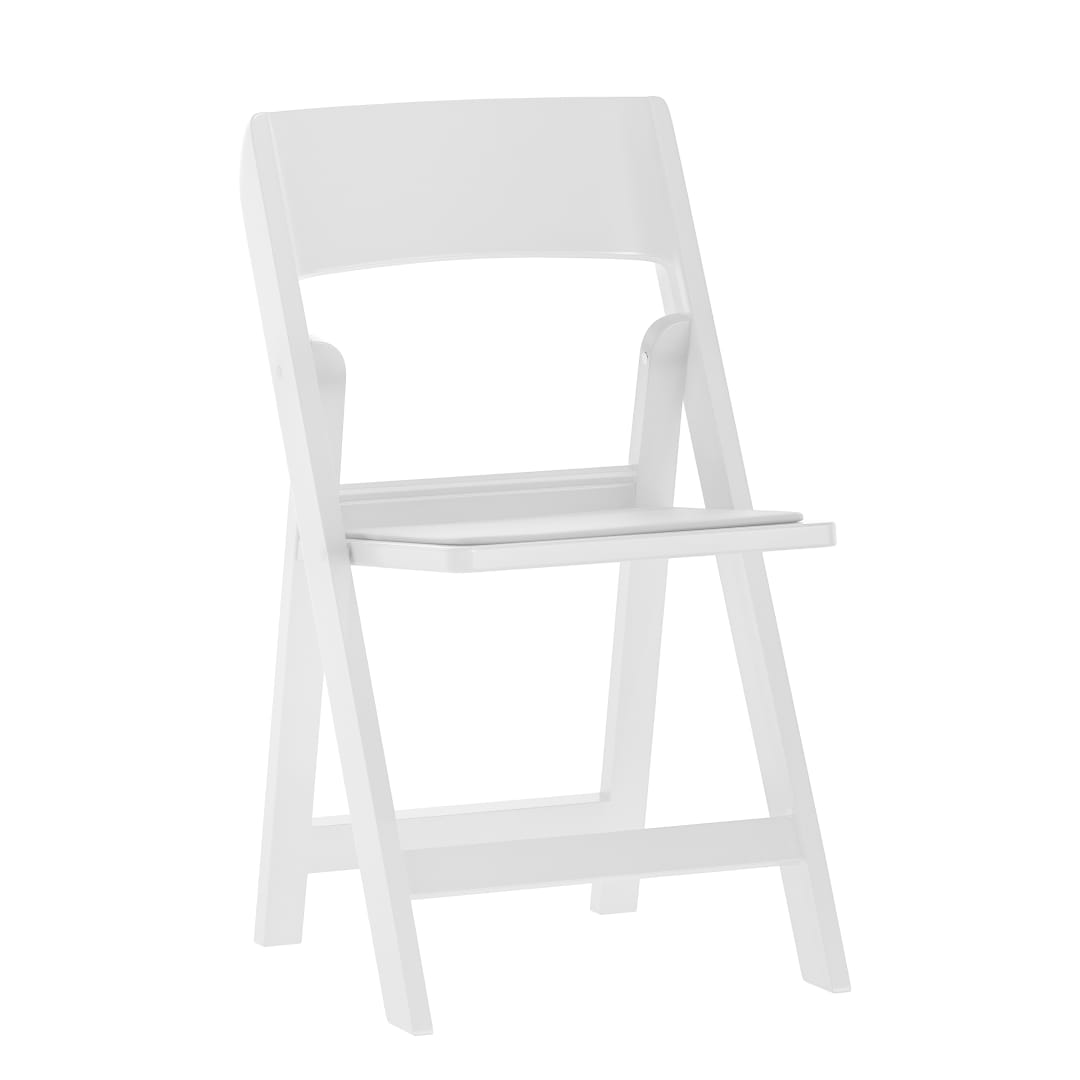 Hercules Tucker White Lightweight Foldable Chair with Removable White Vinyl Padded Seat for Indoor Outdoor Use