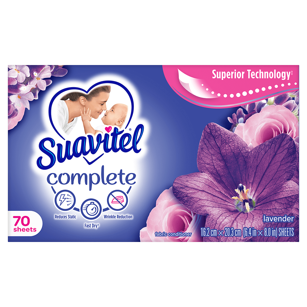 Suavitel Complete Dryer Sheets, Fabric Conditioner, Lavender Scent, 70 Sheets