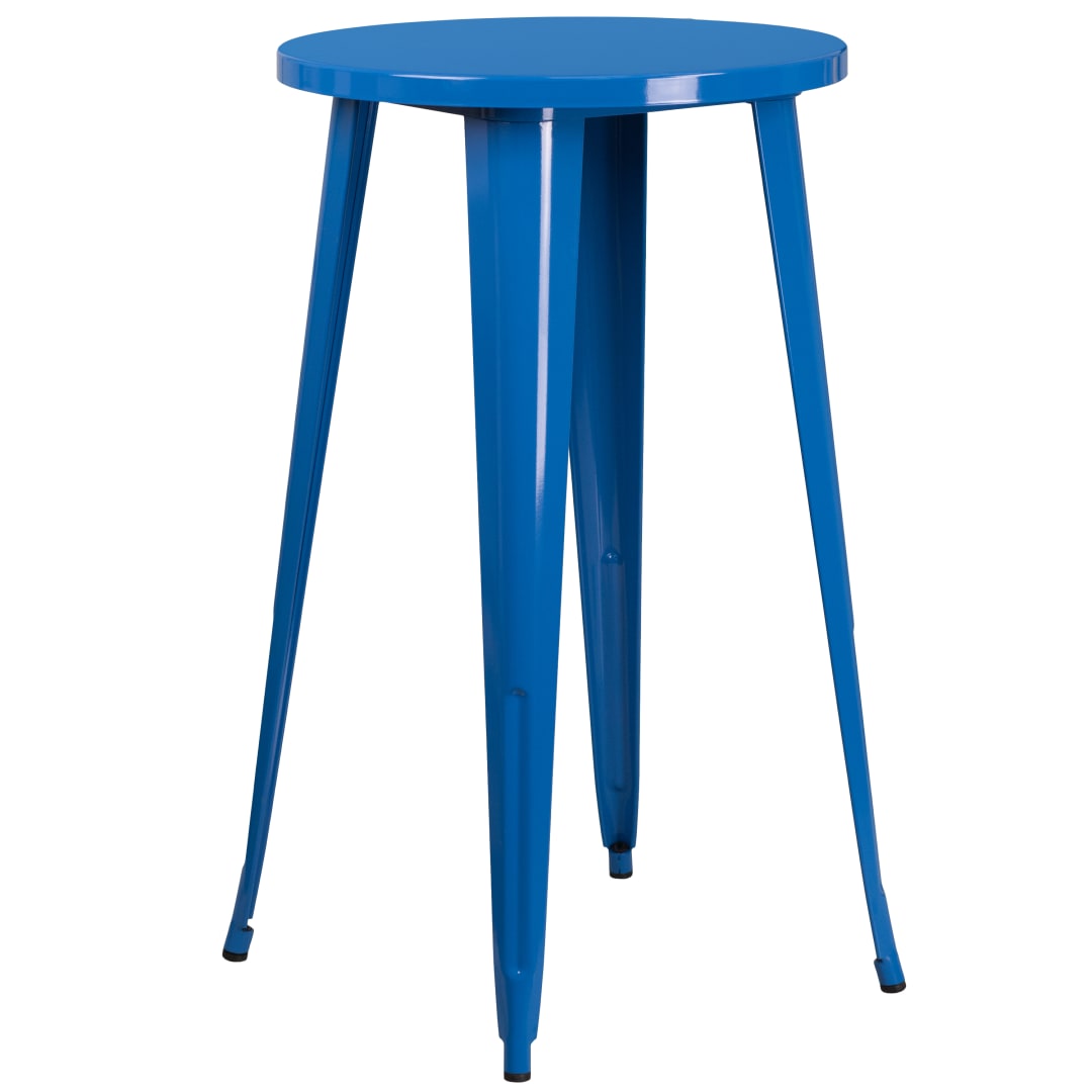 James Commercial Grade 24" Round Blue Metal Indoor-Outdoor Bar Height Table