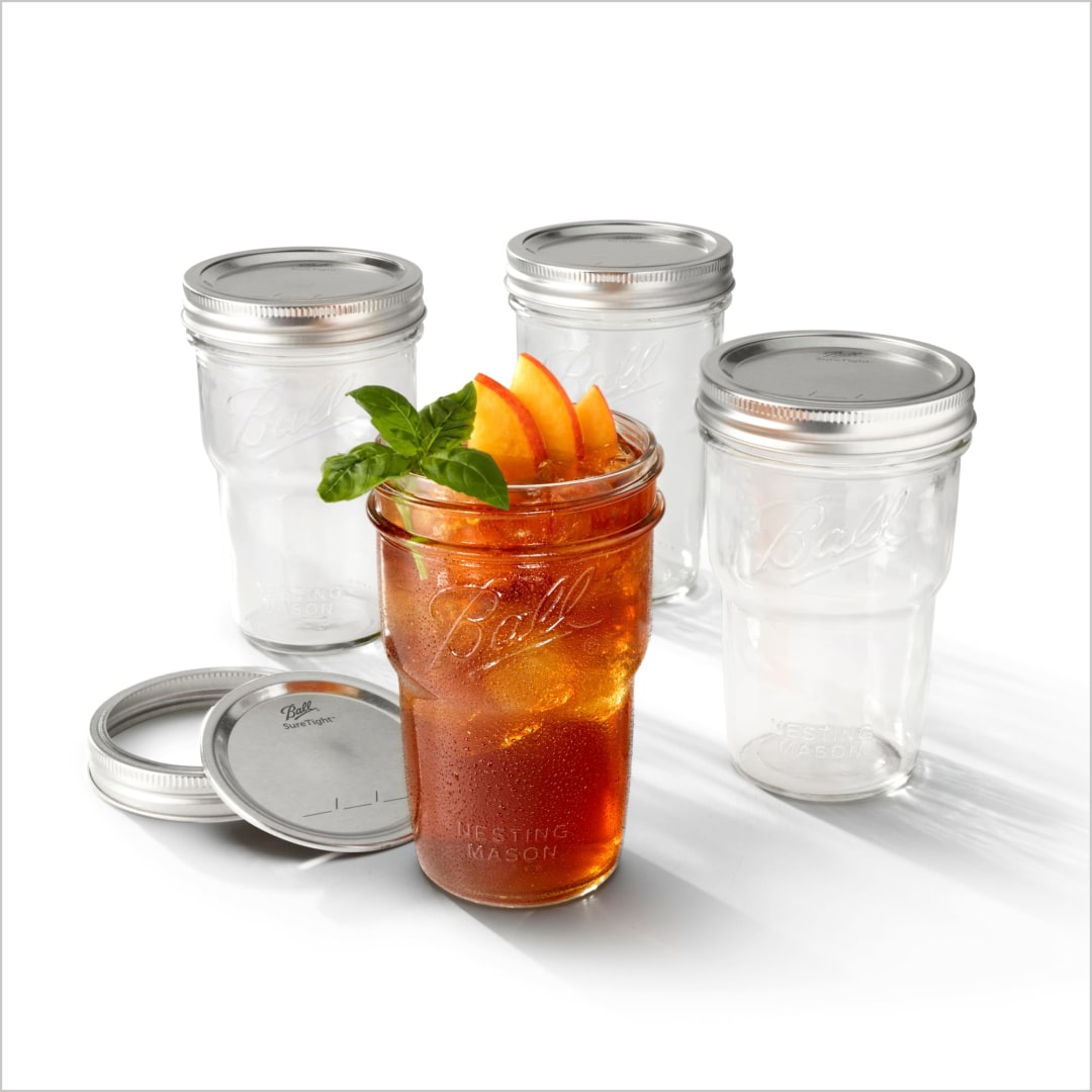 Ball Nesting Mason Jars, Wide Mouth, 16 oz Pint Glass Canning Jars with Lids and Bands, 4-Pack