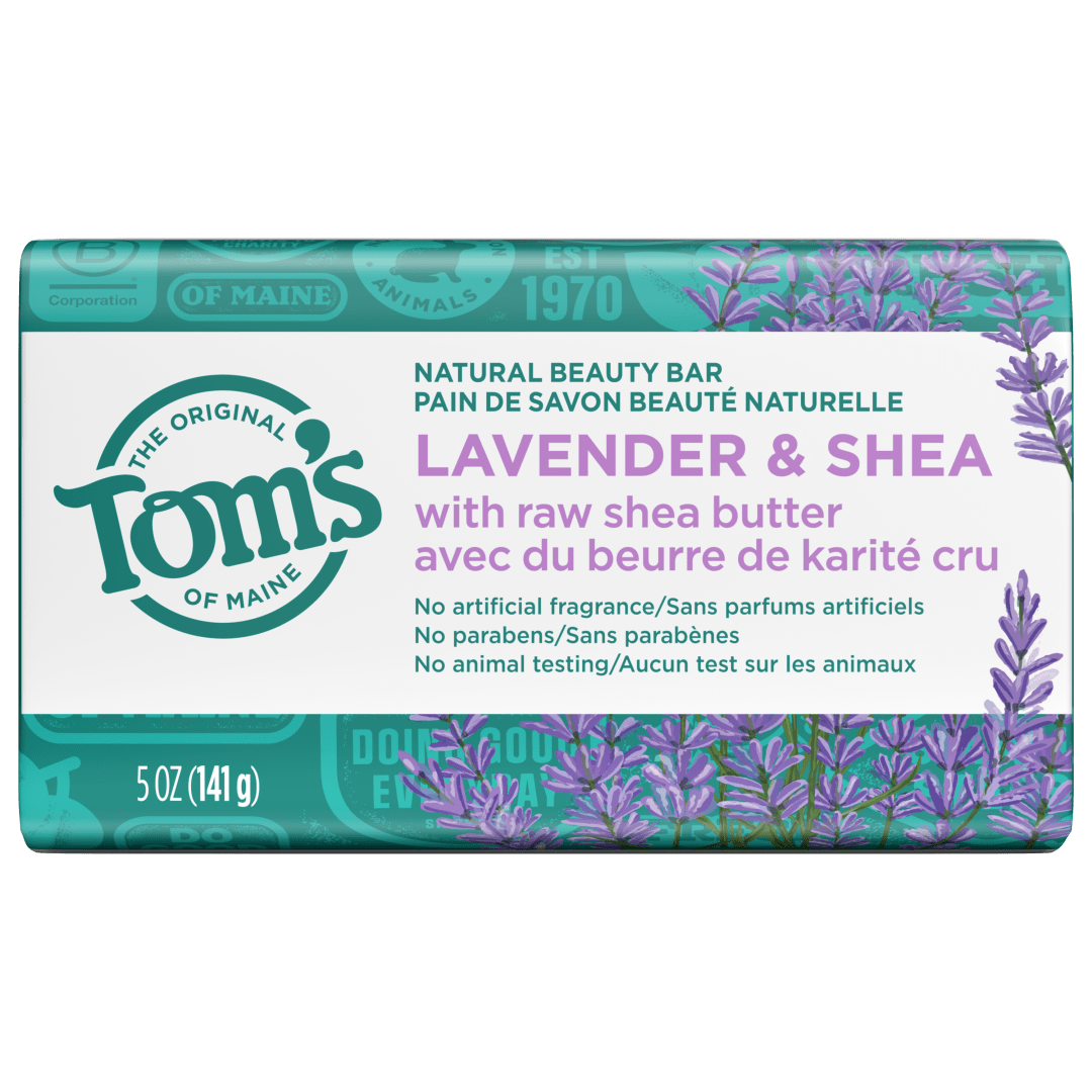 Tom’s of Maine Natural Beauty Bar Soap For Women and Men, Lavender & Shea, 5 oz Bar (Pack of 6)