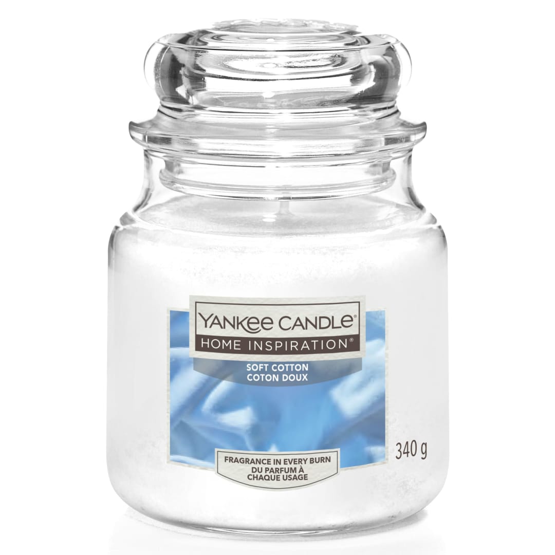 Yankee Candle® Home Inspiration Scented Candle | Soft Cotton Medium Jar Candle | Burn Time: up to 75 Hours
