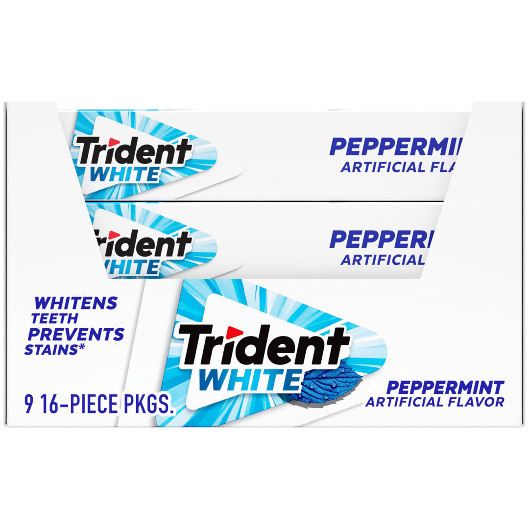Trident White Sugar Free Chewing Gum Peppermint 16 pc Singles - 9 Pack