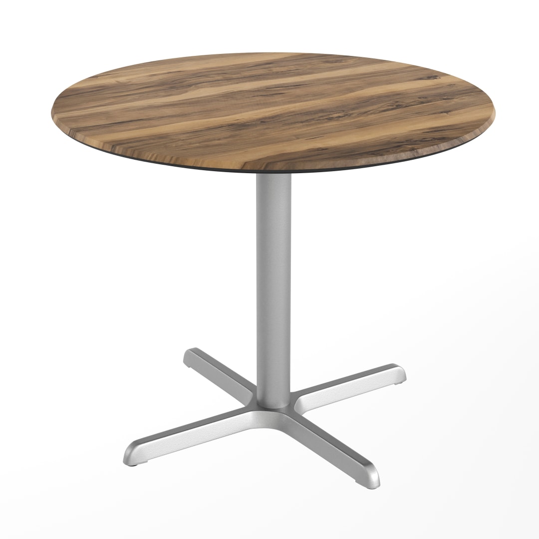 TopGuard 36" Round Indoor Outdoor Tabletop in Natural with Seamless Surface Technology and 30" x 30" Silver Cast Iron X Table Base