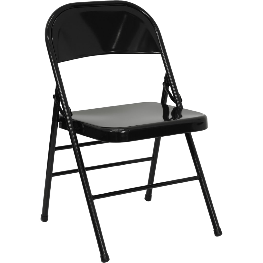 HERCULES Series Triple Braced &amp; Double Hinged Black Metal Folding Chair