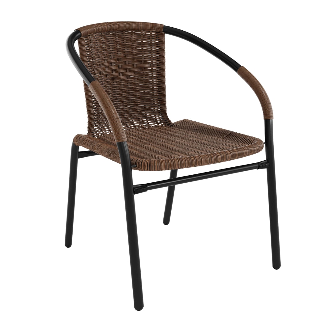Lila Commercial Grade Medium Brown Rattan Indoor-Outdoor Restaurant Stack Chair