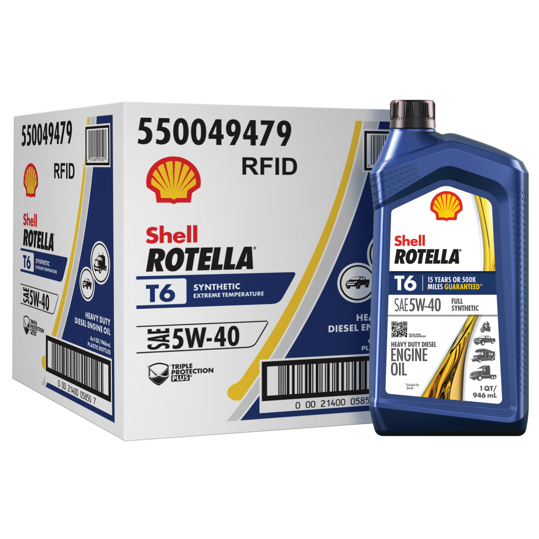 Shell Rotella T6 Full Synthetic 5W-40 Diesel Engine Oil, 1 Quart (6 Pack)