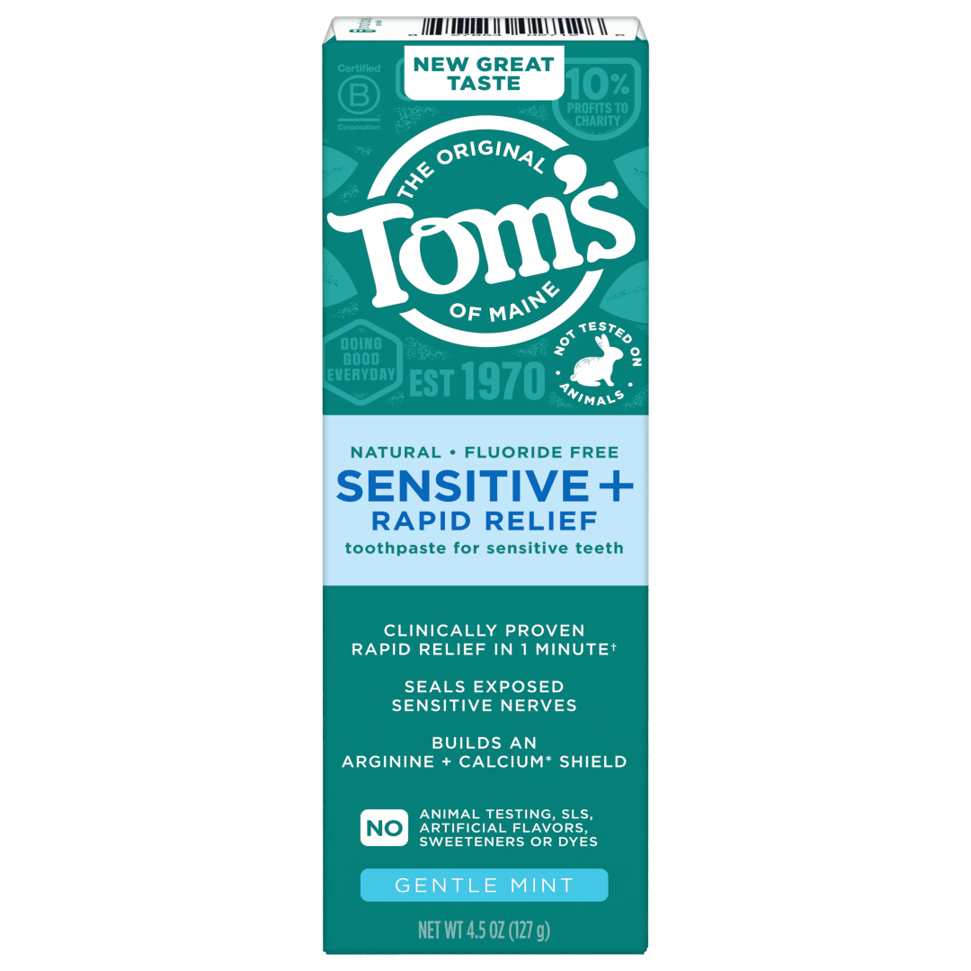 Tom’s of Maine Sensitive Plus Rapid Relief Fluoride Free Toothpaste, Gentle Mint, 4.5 oz