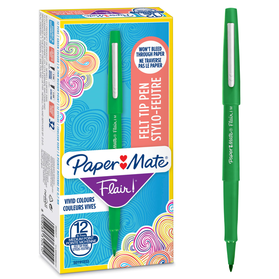 Paper Mate® Flair Felt Tip Pens | Medium Point (0.7mm) | Green | 12 Count