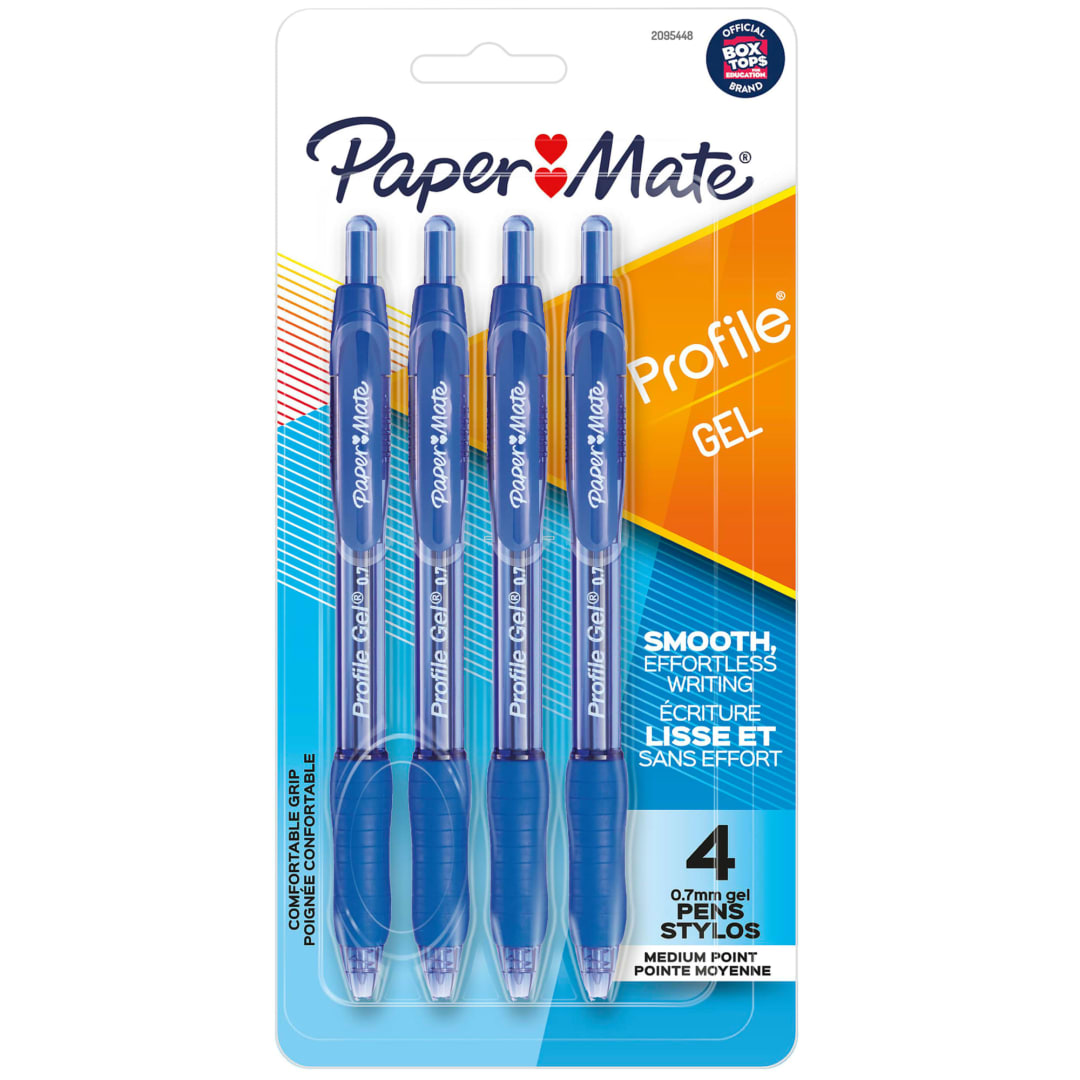 Paper Mate® Gel Pen, Profile Retractable Pen, Medium Point (0.7mm), Blue, 4 Count