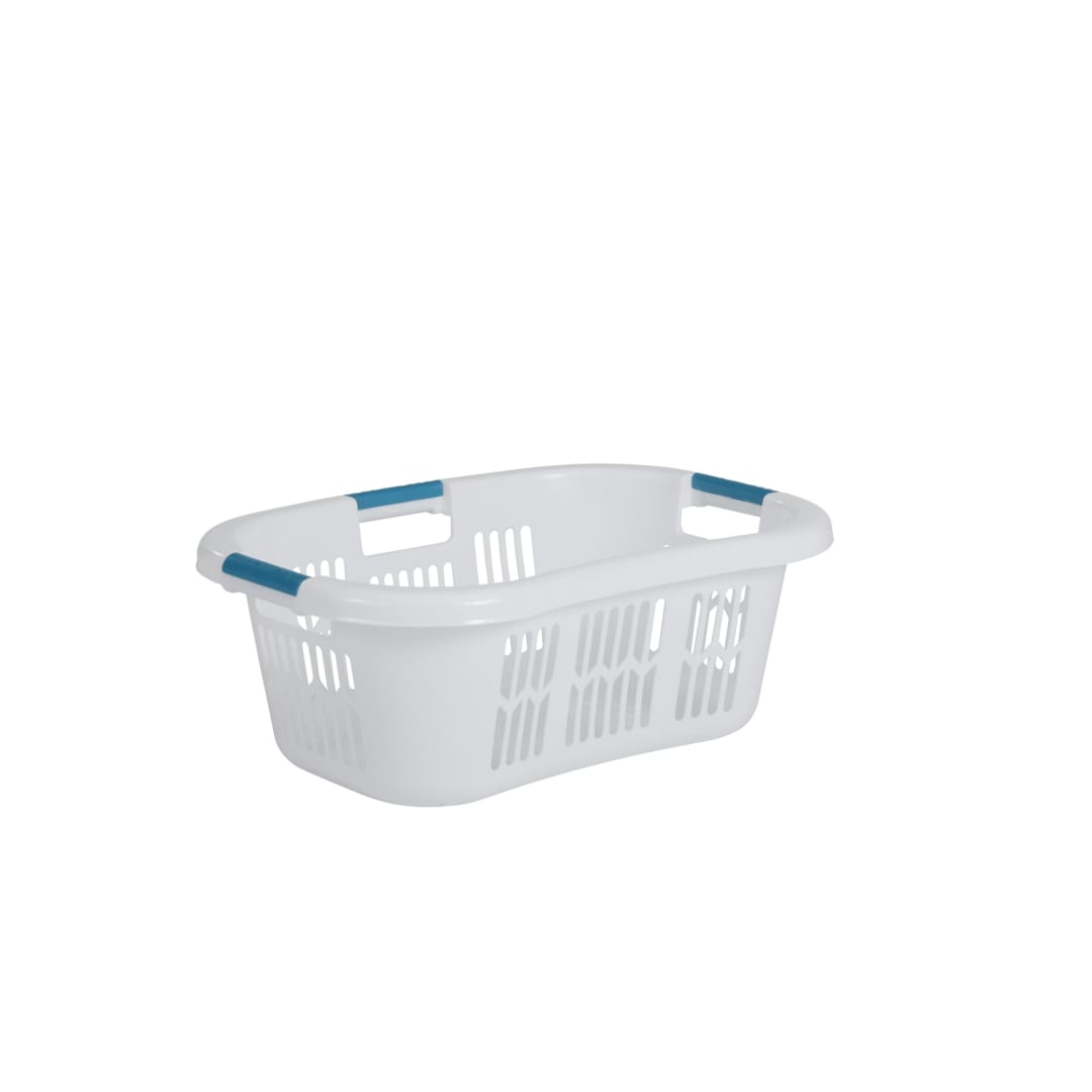 Rubbermaid Large Hip-Hugger Laundry Basket/Hamper 1.5-Bushel White Stackable Storage Bin/Organizer for Bathroom/Bedroom/Dorm/Home