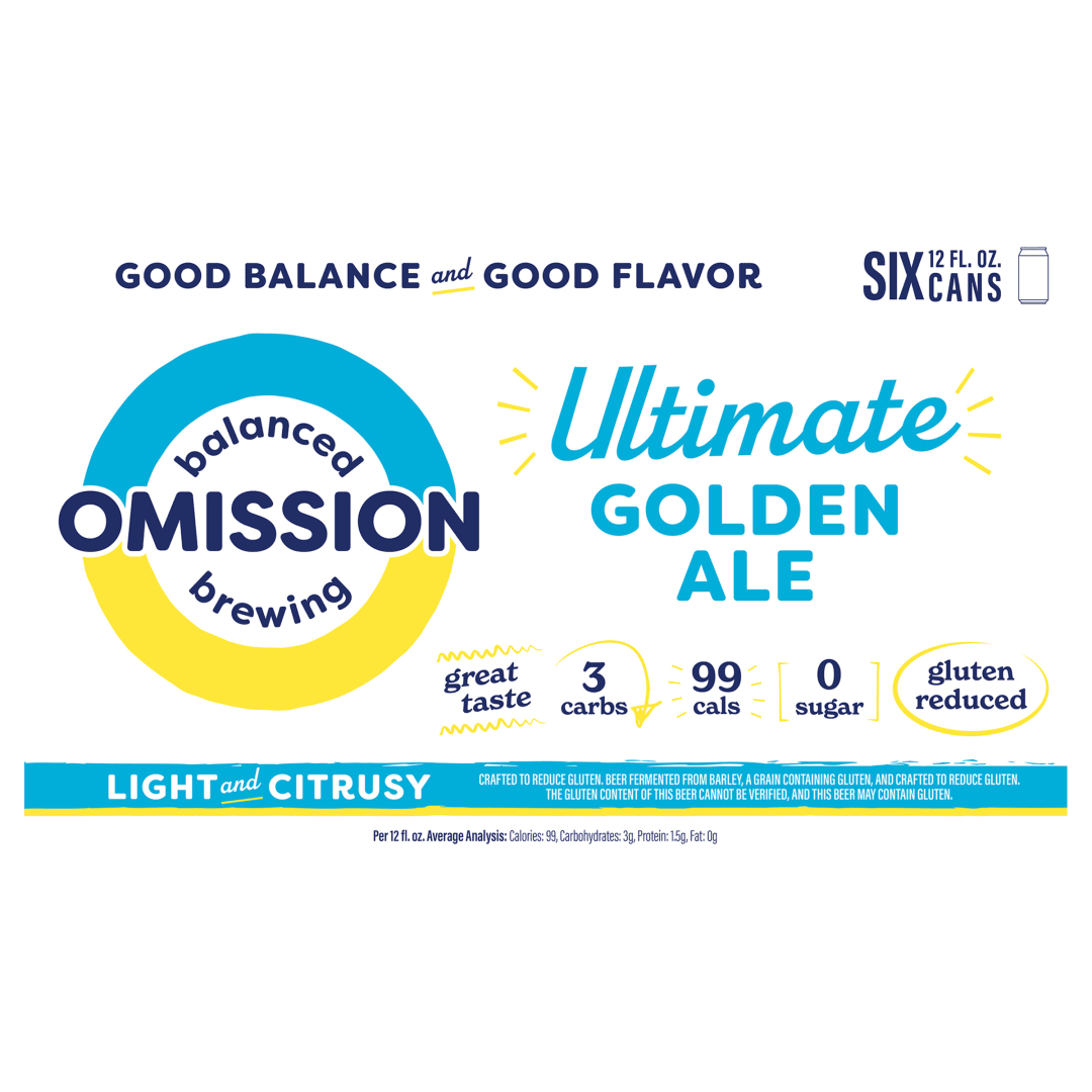 Omission Balanced Brewing Ultimate Golden Ale, 6 pack 12 FL OZ Cans, 4.2% ABV
