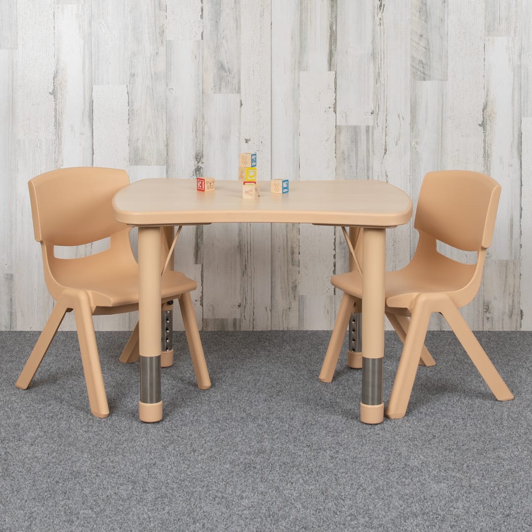 Emmy 21.875"W x 26.625"L Rectangular Natural Plastic Height Adjustable Activity Table Set with 2 Chairs