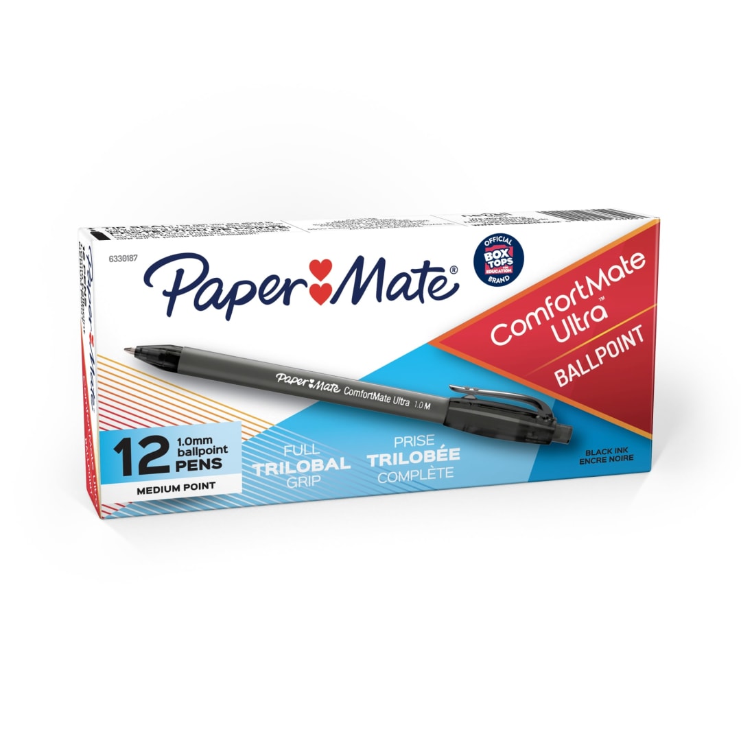 Paper Mate® ComfortMate® Retractable Ballpoint Pen, Medium Point, Black, 12/pk