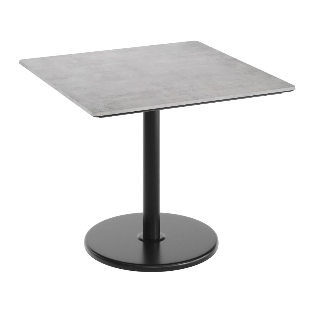 TopGuard 36" Square Tabletop, Seamless Surface Technology, Gray Faux Concrete, 24" Black RD Table Height Base, Moisture, Scratch, Heat, UV Resistant