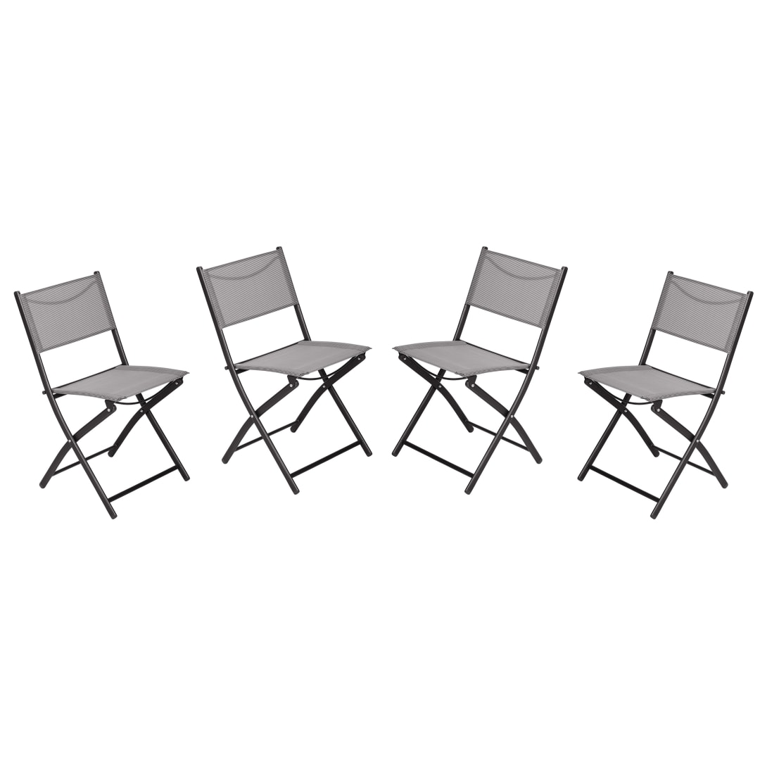 Brazos Set of 4 Commercial Grade Indoor/Outdoor Folding Chairs with Gray Flex Comfort Material Backs and Seats and Black Metal Frames