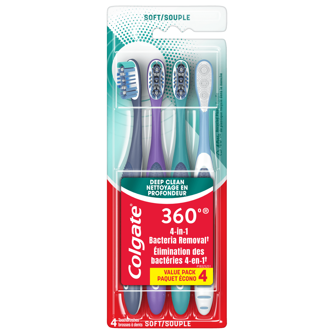Colgate 360° Toothbrush with Tongue and Cheek Cleaner, Soft - 4 Count