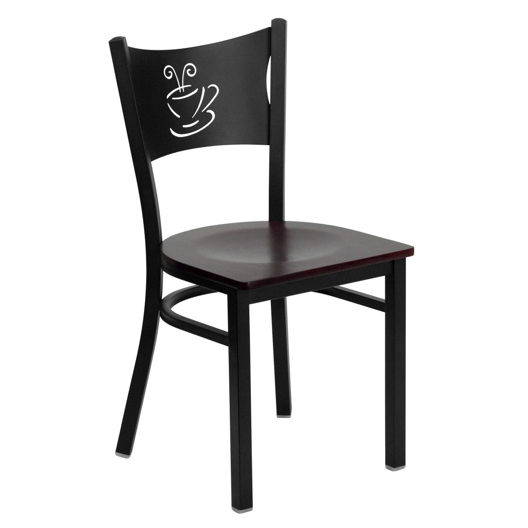 4 Pk. HERCULES Series Black Coffee Back Metal Restaurant Chair - Mahogany Wood Seat