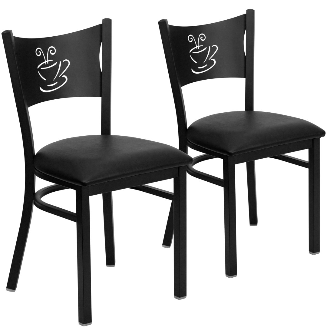 2 Pack HERCULES Series Black Coffee Back Metal Restaurant Chair - Black Vinyl Seat