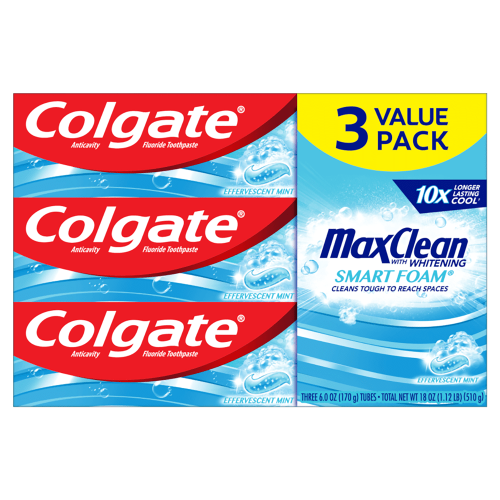 Colgate MaxClean SmartFoam Toothpaste Effervescent Mint - 6. Ounce (3 Pack)