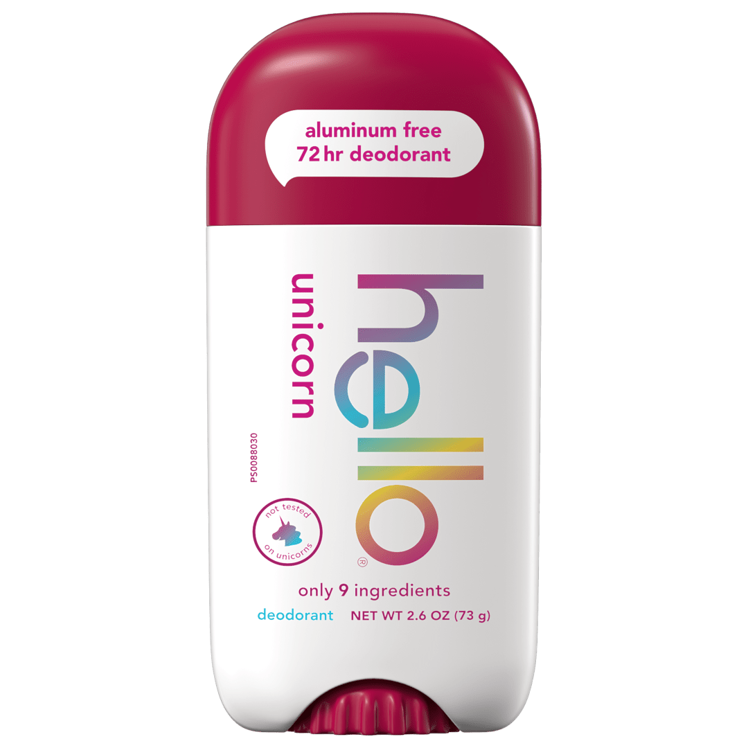 hello Unicorn Aluminum Free Deodorant for Women and Men, 72-Hour Deodorant, Only 9 Ingredients, Baking Soda Free, Enriched with Shea Butter, Vegan, 2.6 oz Stick Deodorant