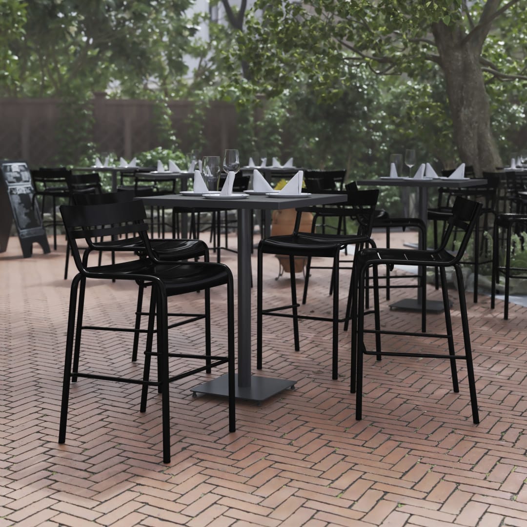 Nash Commercial Grade Black Metal Indoor-Outdoor Bar Height Stool with 2 Slats, Set of 4