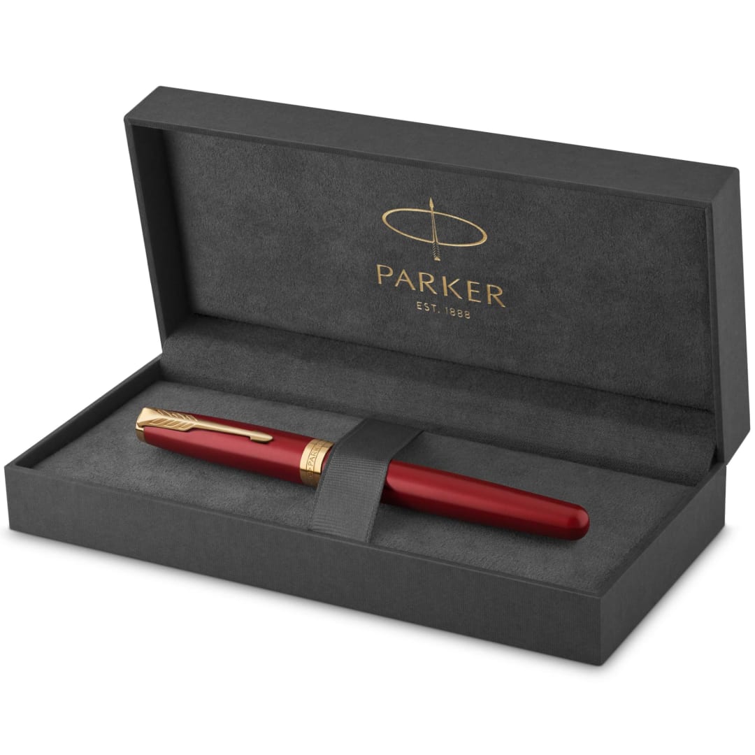 Parker Sonnet RollerBall® Pen | Red Lacquer with Gold Trim | Fine Point Black Ink | Gift Box