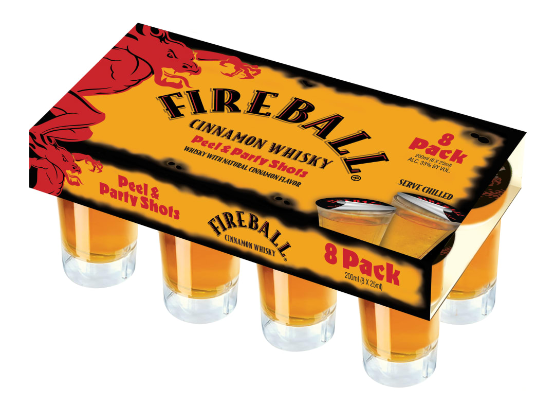 Fireball Cinnamon Whisky Peel & Party Shots 8PK 25ml Shots 66 Proof