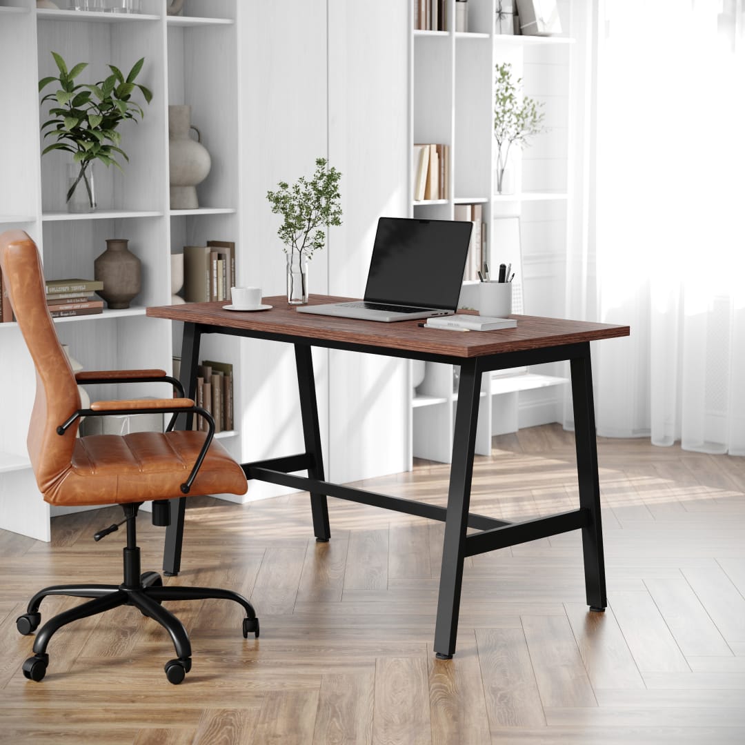 Redmond Commercial 48x24 Conference Table with 1" Thick Double Sided Laminate Table Top with PVC Edging and Heavy Duty A-Frame Steel Base, Walnut