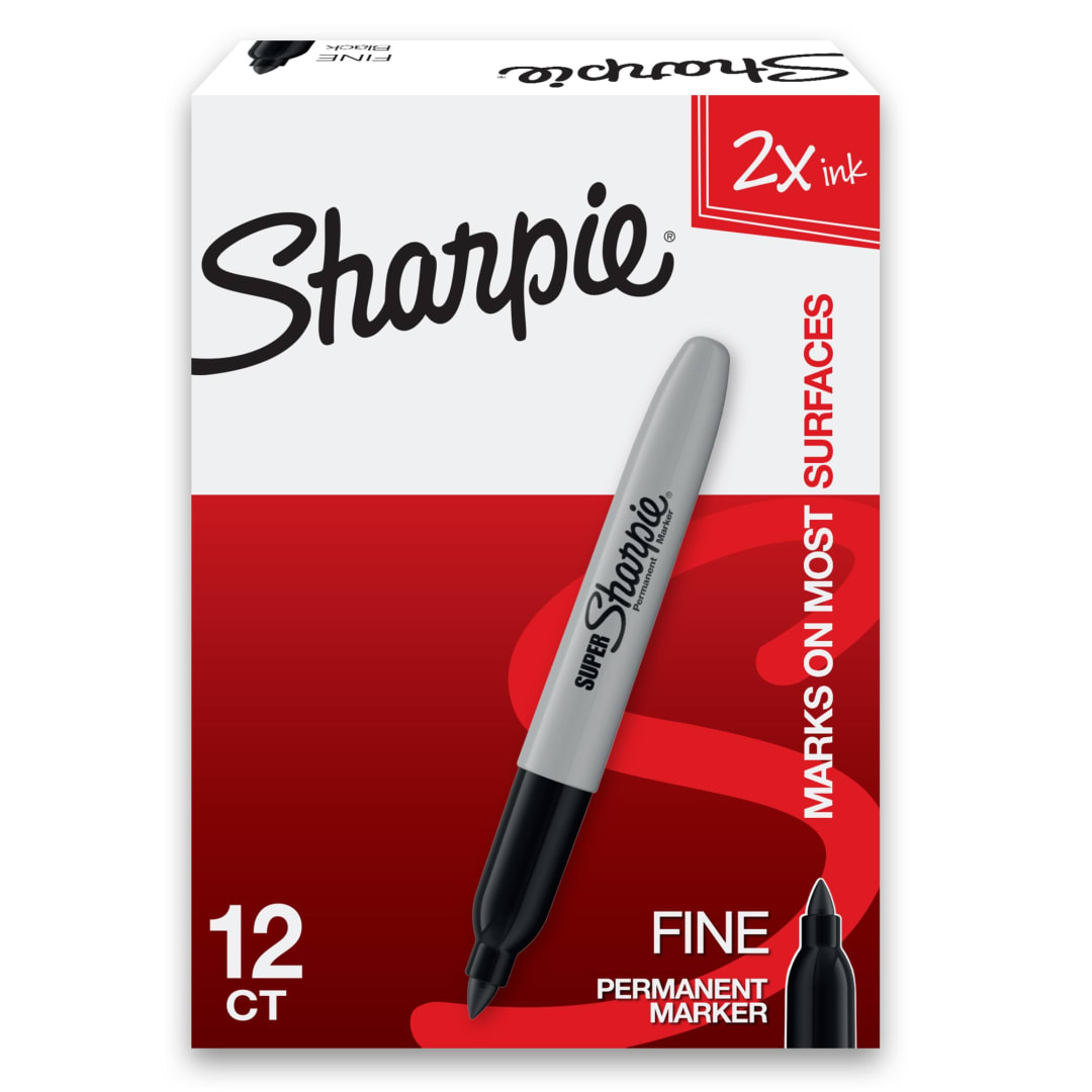 Sharpie® Super Permanent Markers, Fine Point, Black, 12 Count