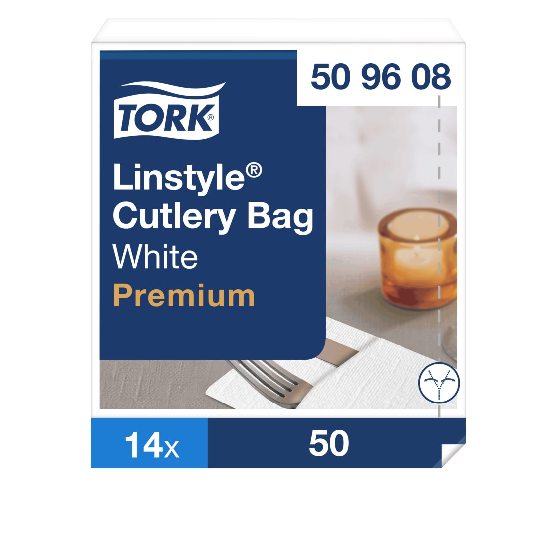 Tork LinStyle® White Cutlery Bag Napkin Industrially Compostable