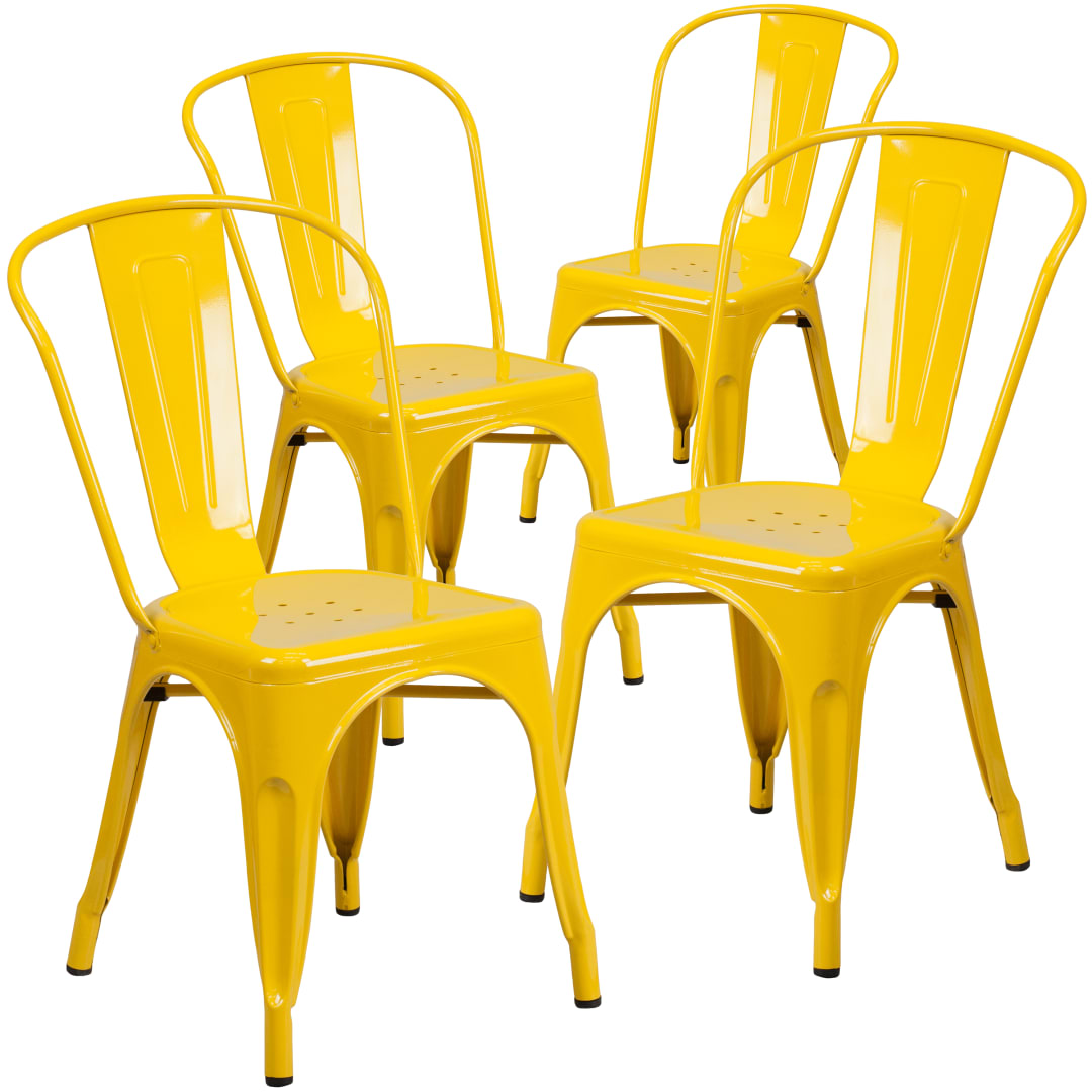 Luke Commercial Grade 4 Pack Yellow Metal Indoor-Outdoor Stackable Chair
