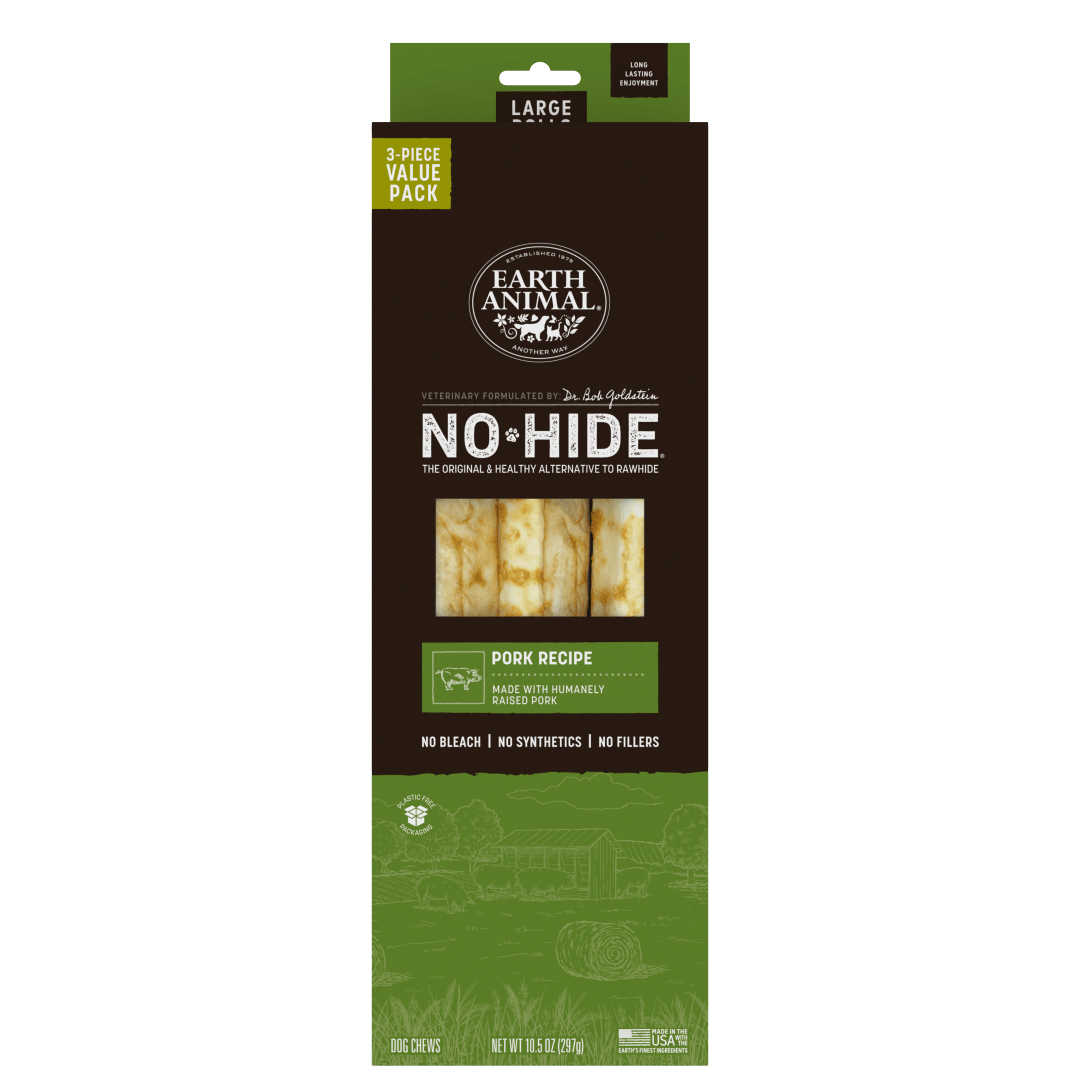 Earth Animal No-Hide Rolls Pork Recipe Large Dog Chews, 3 Pack Value Pack