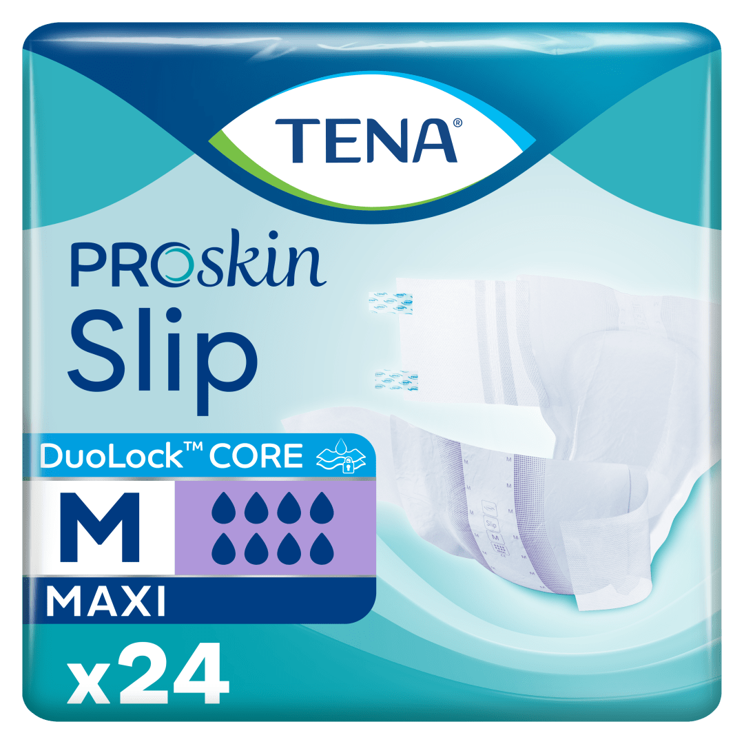 TENA ProSkin Slip Maxi – Incontinence Briefs for Heavy to Very Heavy Leakage, Adjustable Tabs, Fast Absorbing Core, Dermatologically Tested - Medium, Pack of 24