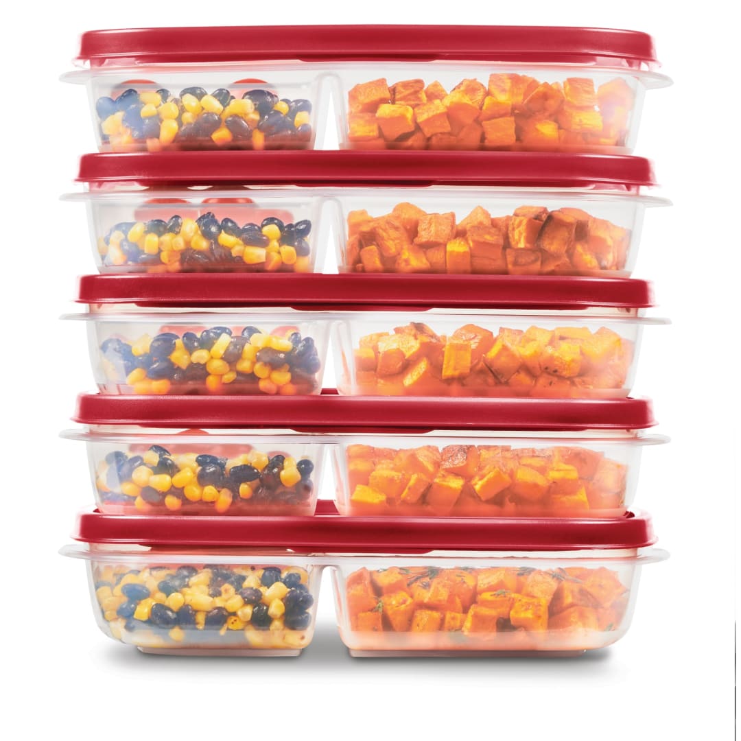 Rubbermaid® EasyFindLids™ Meal Prep Containers, 3 Compartments, 5.1 Cup, 5 Pack