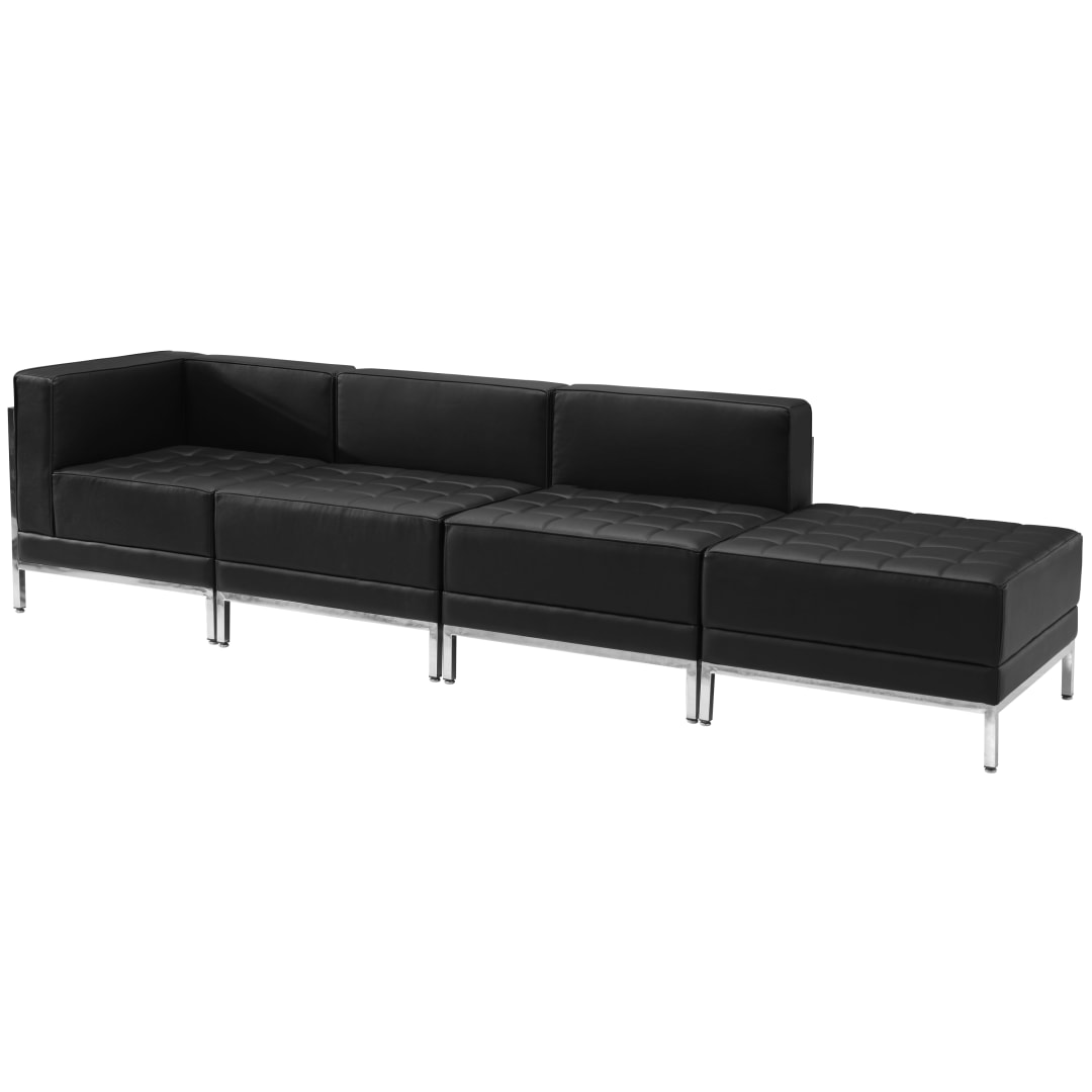 HERCULES Imagination Series Black LeatherSoft 4 Piece Chair &amp; Ottoman Set with Ganging Clips