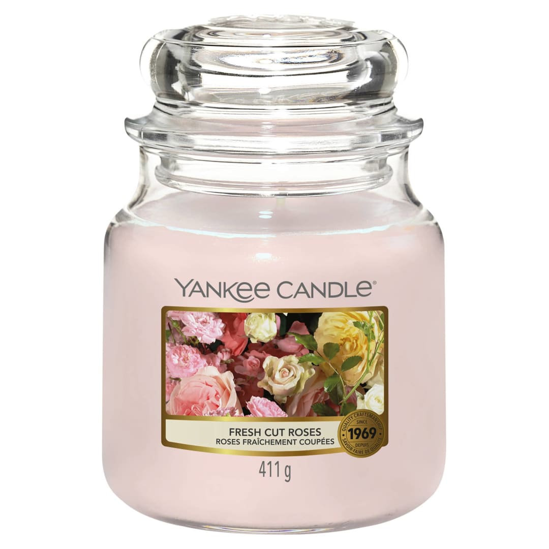 Yankee Candle® Scented Candle | Fresh Cut Roses Medium Jar Candle| Long Burning Candles: up to 75 Hours | Gifts for Women