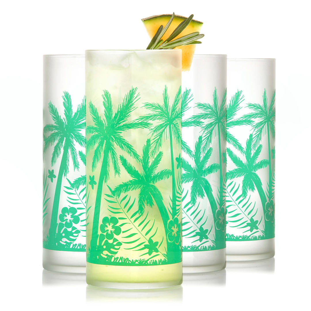 Libbey Vintage Palm Trees Cooler Glasses, 16-ounce, Set of 4