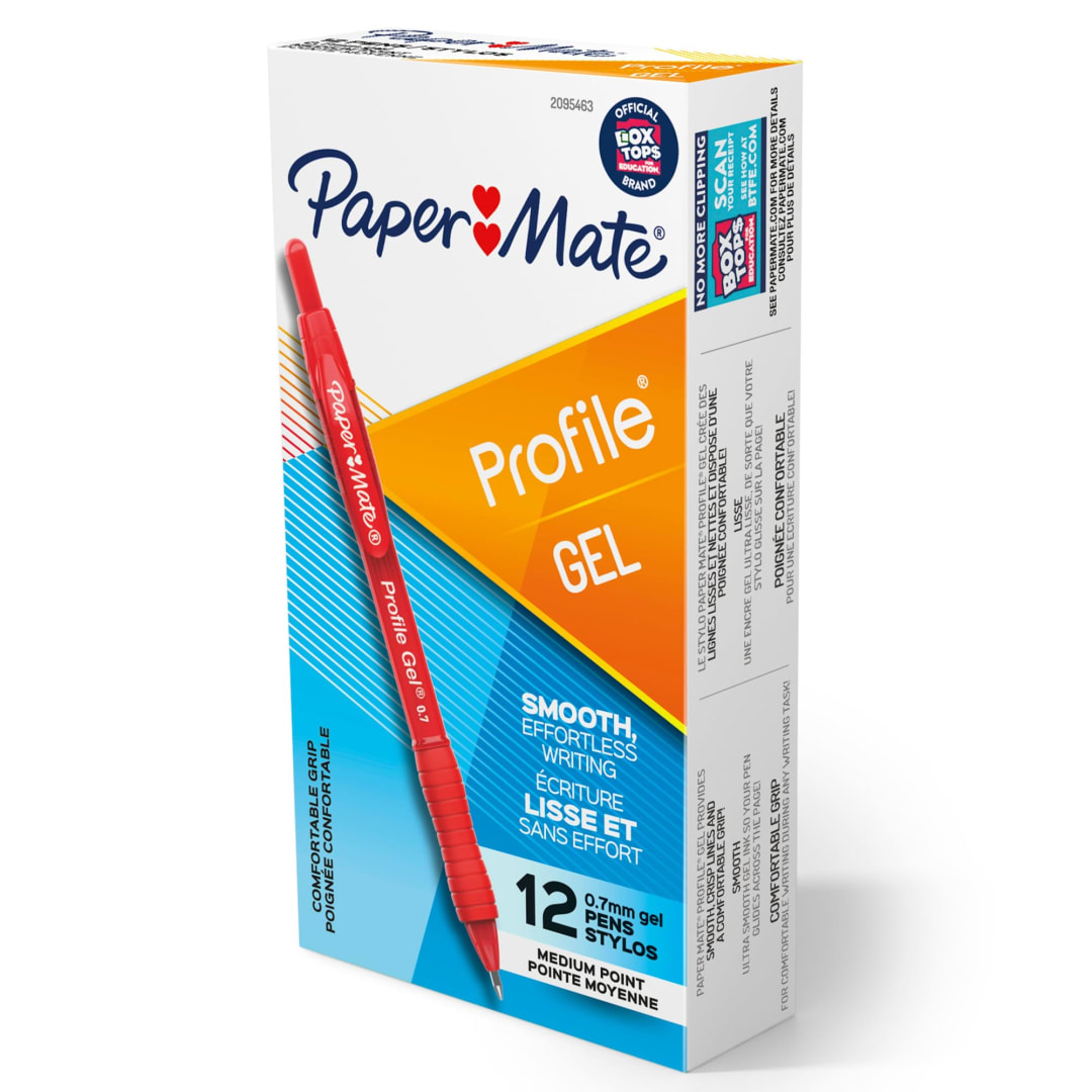 Paper Mate® Gel Pen, Profile Retractable Pen, 0.7mm, Red, 12 Count