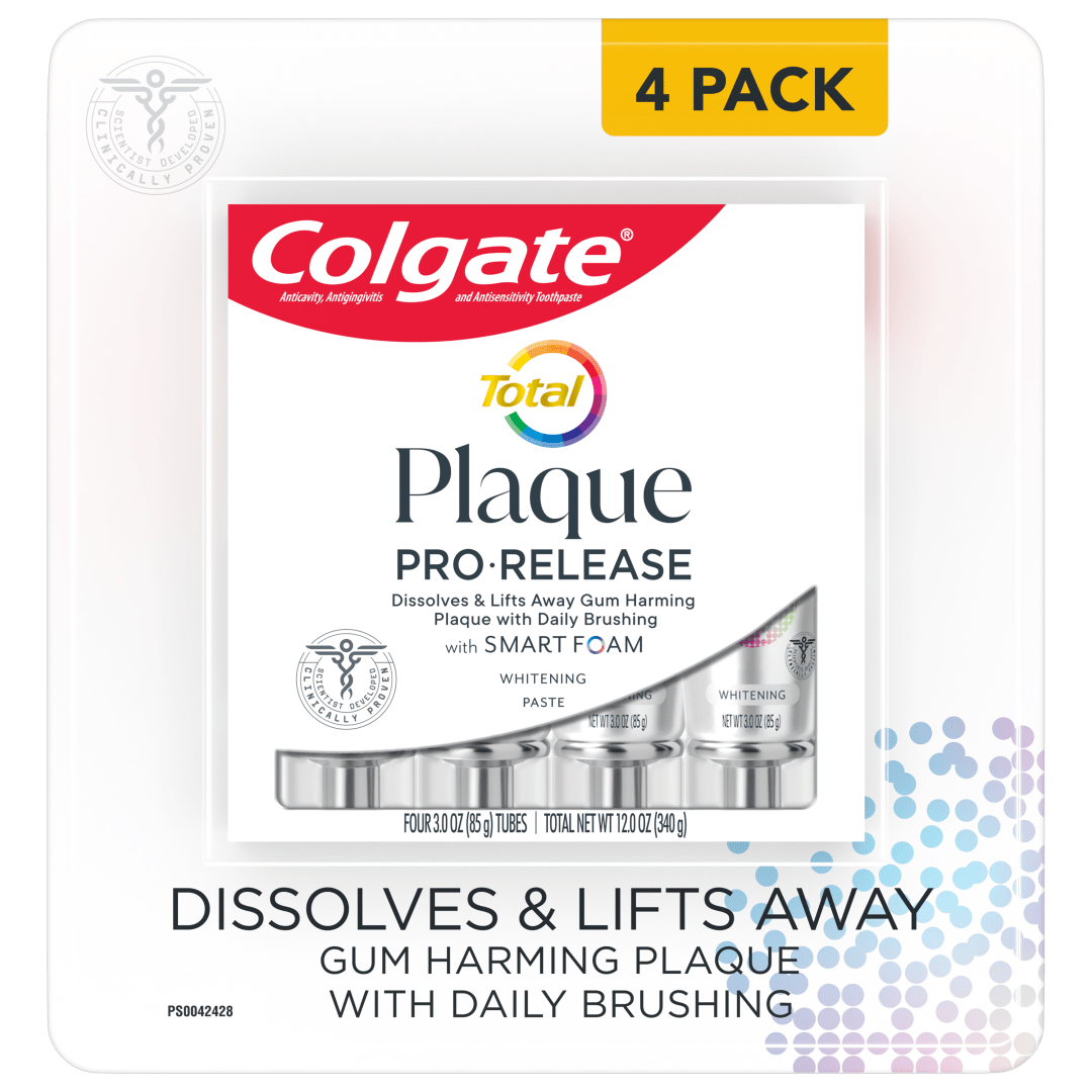 Colgate Total Plaque Pro-Release Whitening Toothpaste, 3oz , 4PK Tube