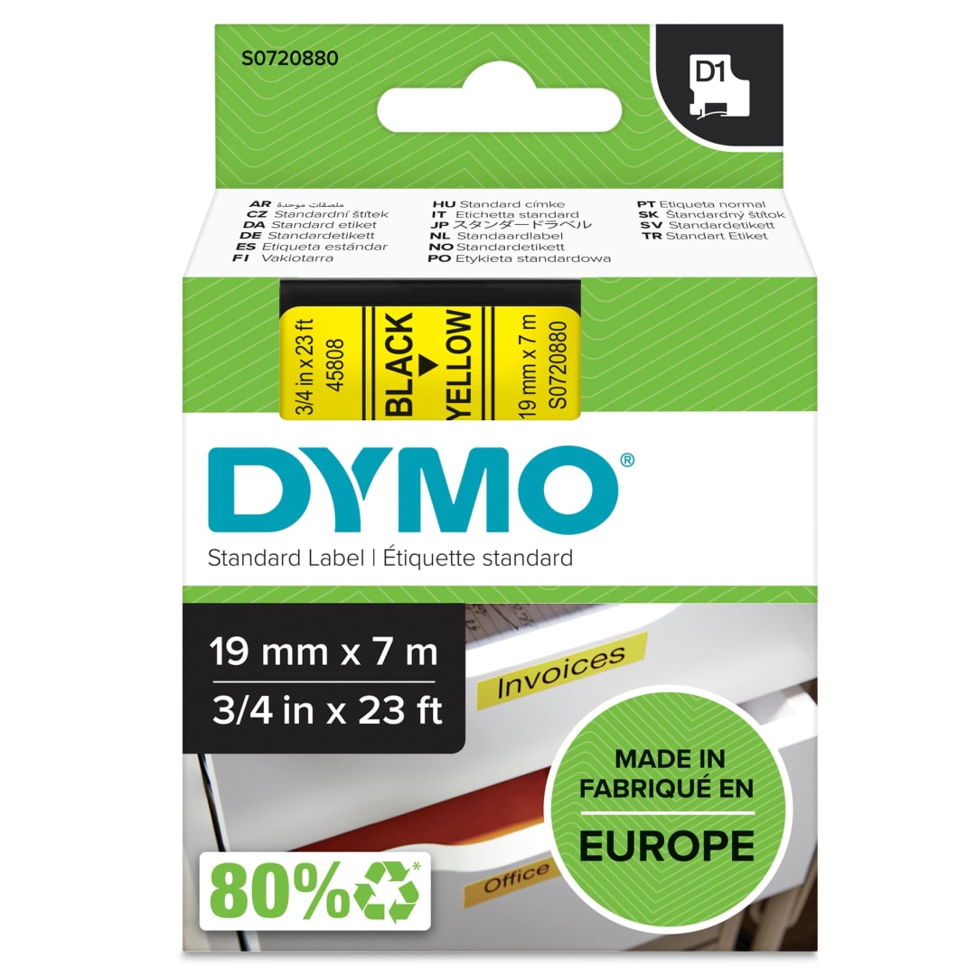 DYMO® Standard D1 Labeling Tape for LabelManager Label Makers, Black print on Clear tape, 3/8'' W x 23' L, 1 cartridge