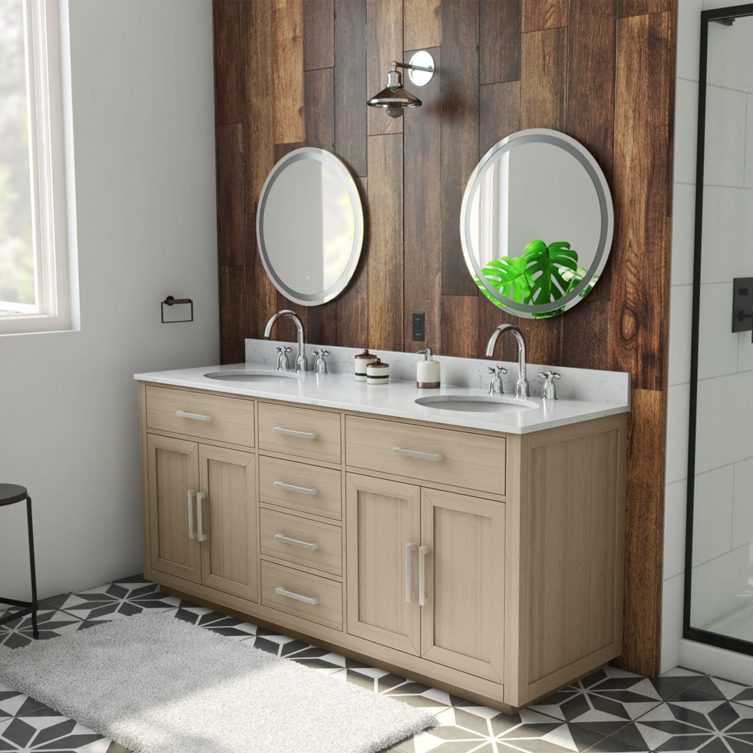DreamLine Dexterity 72 inch W x 22 inch D x 34 inch H Double Oval Sink Vanity in Light Sage with White Top