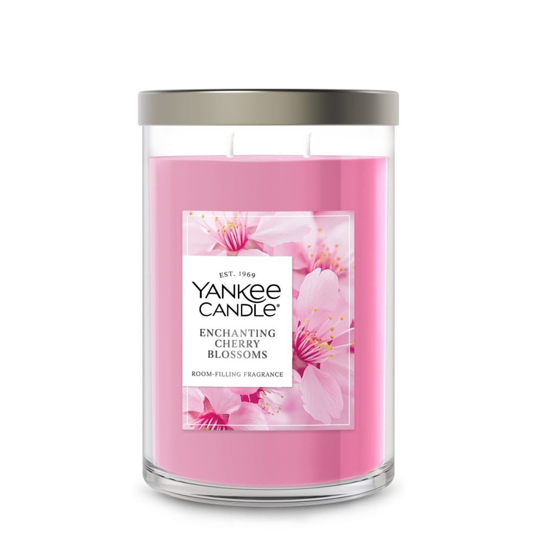 Yankee Candle Large Tumbler Scented Candle with up to 80 Hour Burn Time, Premium Plant Wax Blend for Consistent Burn, 20 oz Tumbler Candle with Room Filling Fragrance, Enchanting Cherry Blossoms