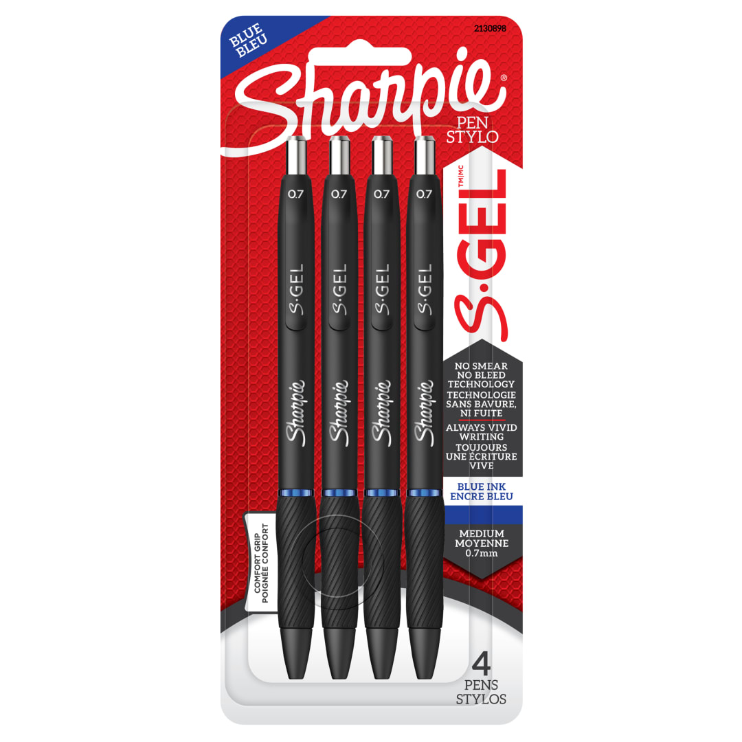 Sharpie® S-Gel, Gel Pens, Medium Point (0.7mm), Blue Gel Ink Pens, 4 Count