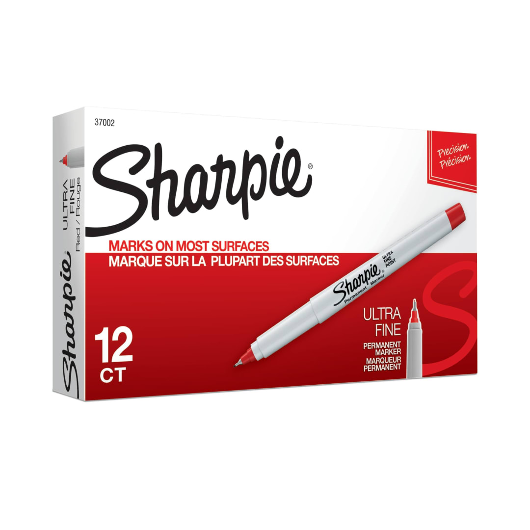 Sharpie® Permanent Markers, Ultra Fine Point, Red, 12 Count