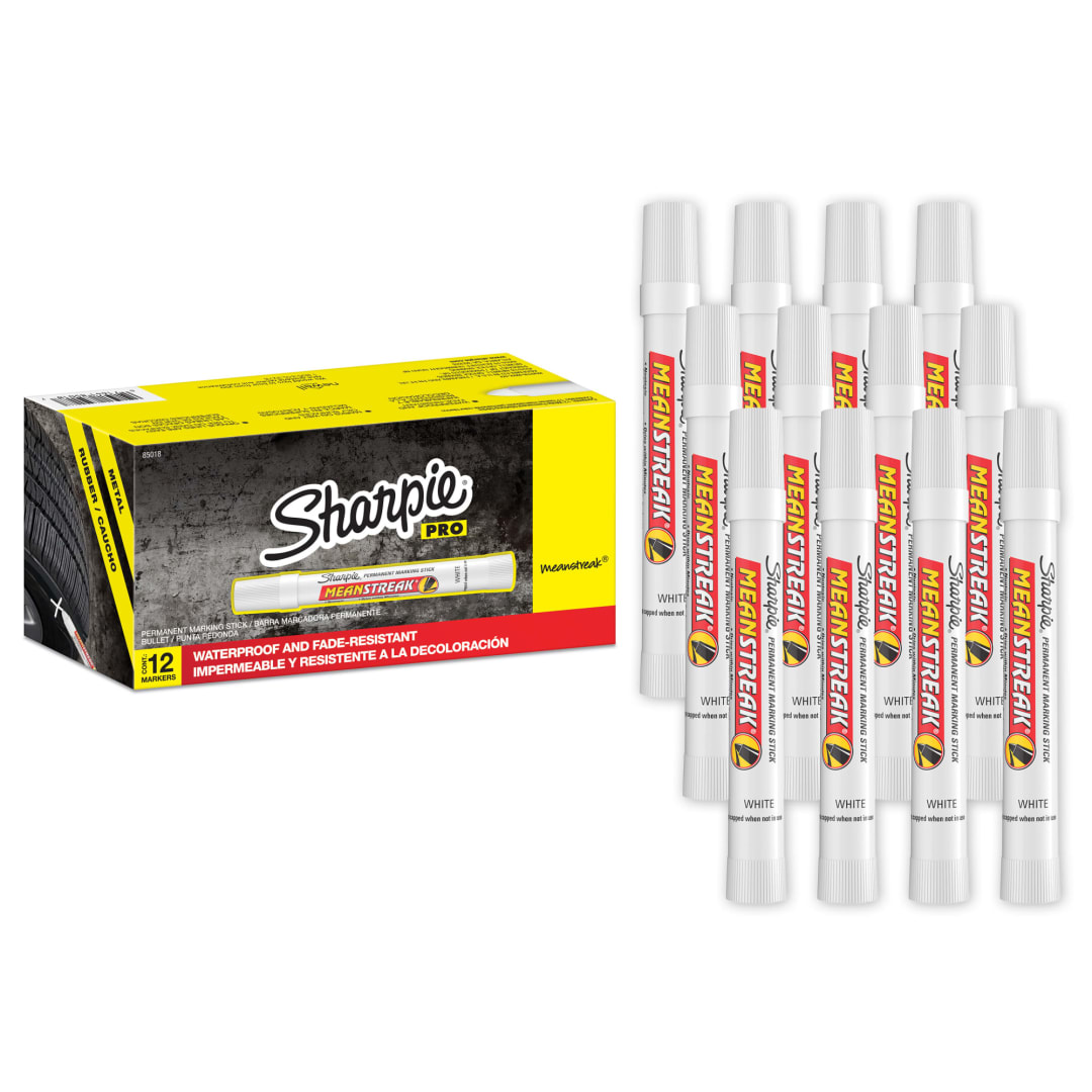 Sharpie® Mean Streak Permanent Marking Stick, Bullet Tip, White, Box of 12