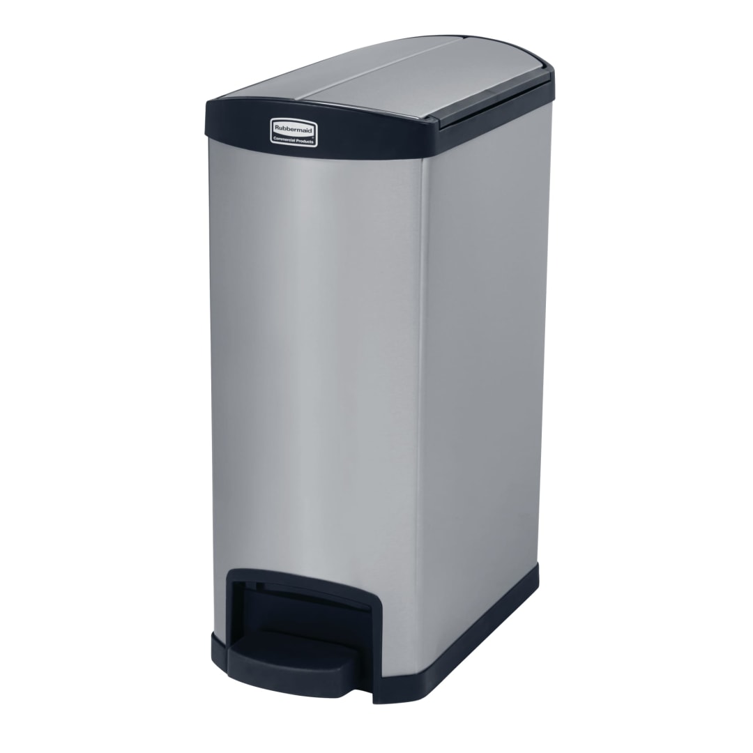 Rubbermaid Commercial Products Impressions 13 Gal End Step-On Stainless Steel Trash Can, Black