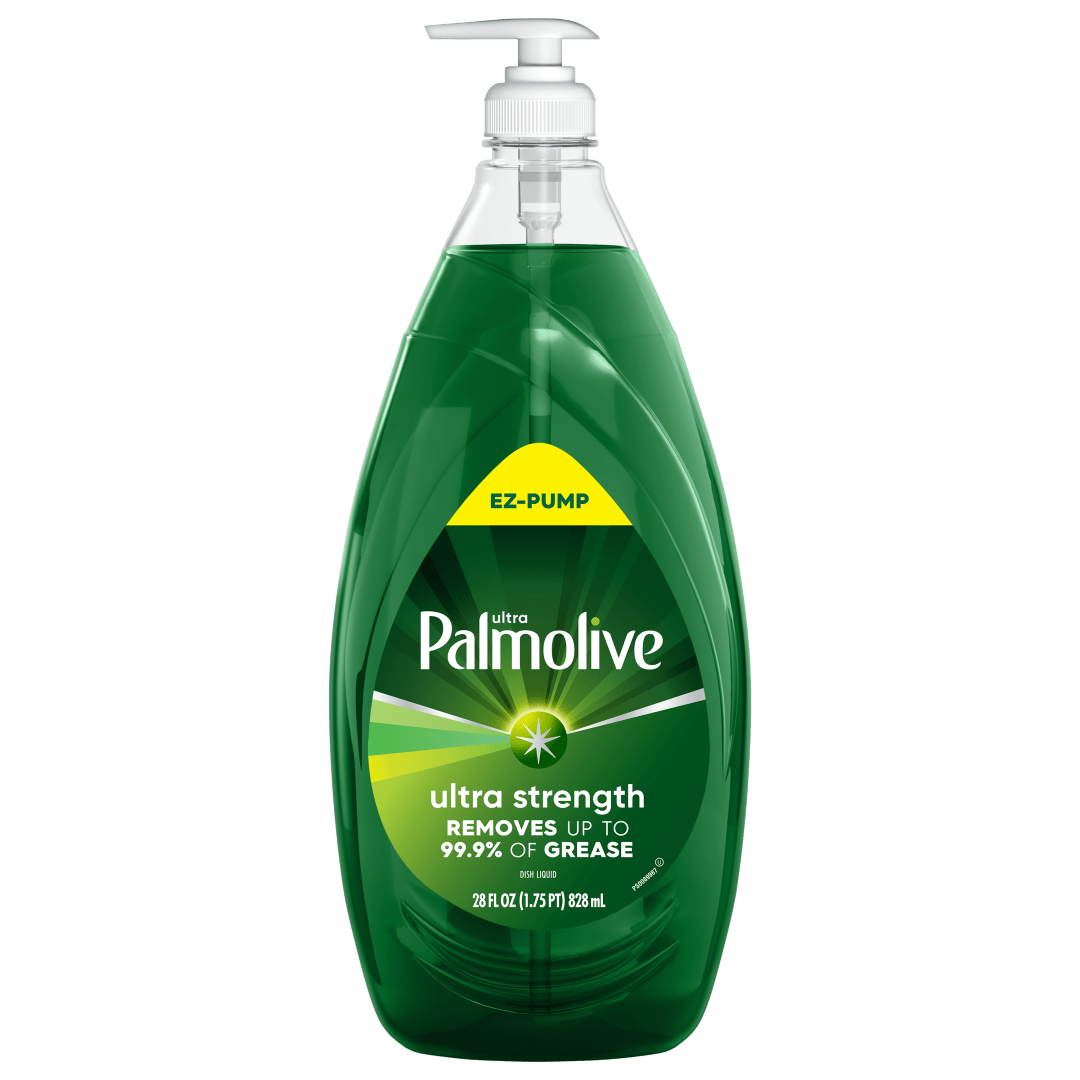 Palmolive Ultra Strength Liquid Dish Soap, Cuts Grease and Grime, No Soaking Needed, Powerful on Plastics, Dishwashing Liquid, 28 fl oz EZ-Pump, EZ-Clean Bottle