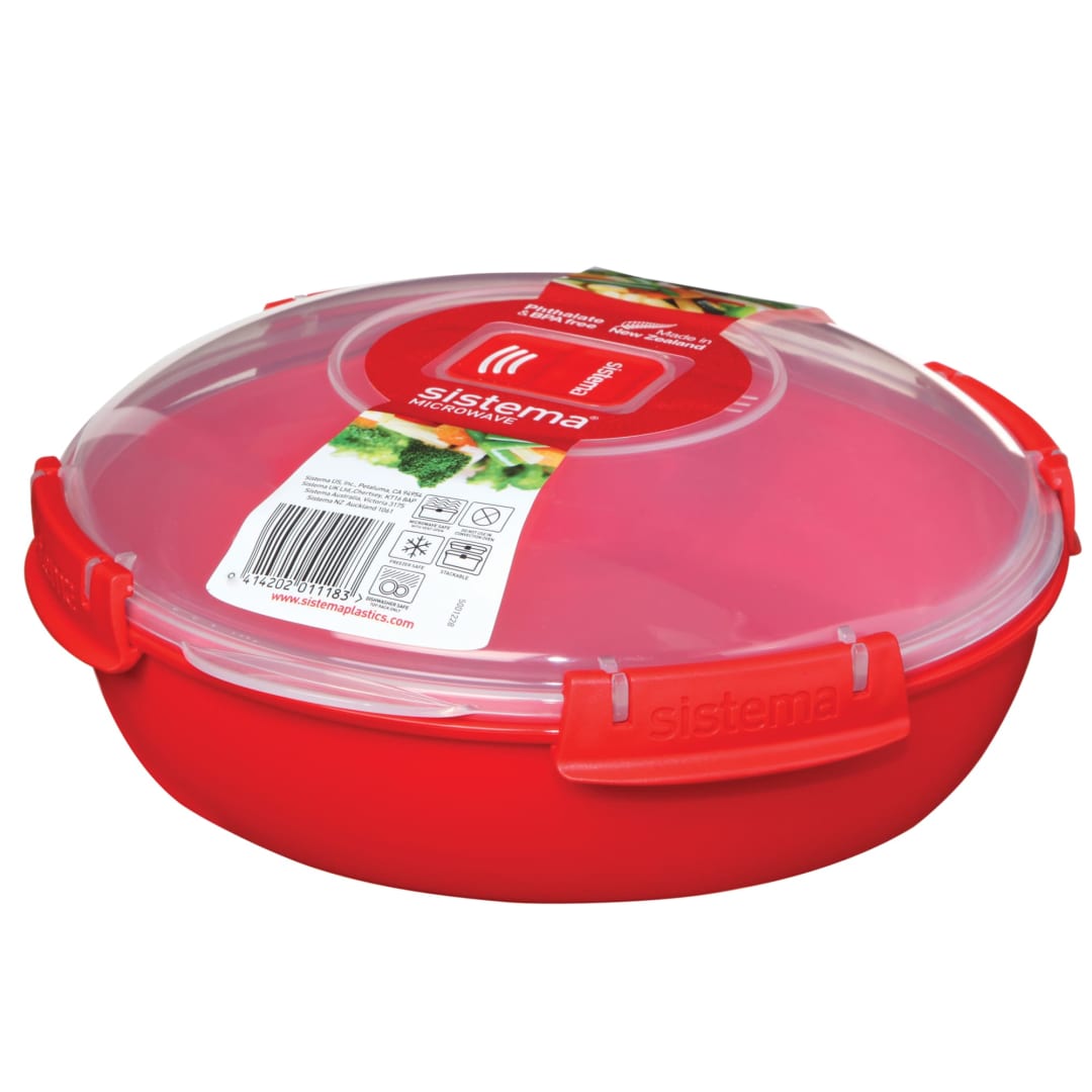 Sistema Microwave Round Food Container/Cookware Bowl | 1.3 L Food Steamer | Red/Clear [1118]